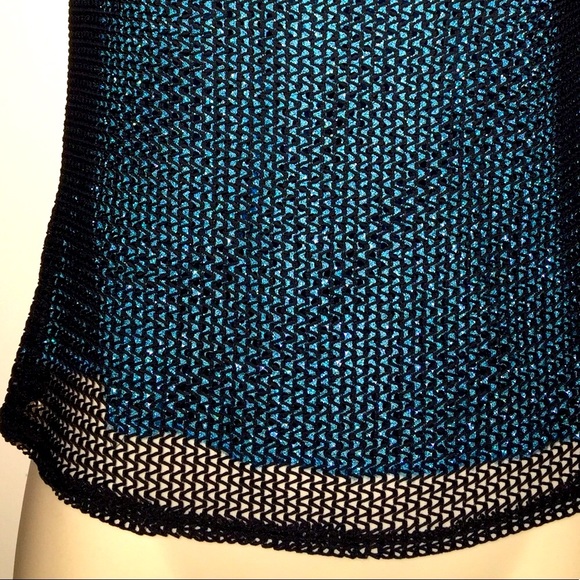 ONLY ONE LEFT! Charlotte Russell Layered teal and black sequin top - Picture 2 of 2